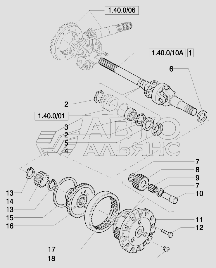 4WD FRONT AXLE – DIFFERENTIAL GEARS AND DIFFERENTIAL SHAFT CASE IH Puma-210. Каталог 2010г.