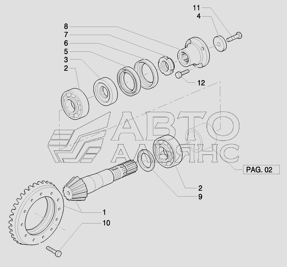 4WD FRONT AXLE WITH ACTIVE SUSPENSIONS – BEVEL GEAR PAIR CASE IH Puma-210. Каталог 2010г.