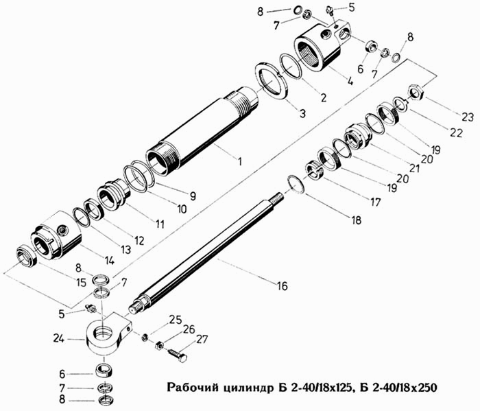 Рабочий цилиндр Б 2-40/18х125, Б 2-40/18х250 Fortschritt Е-303