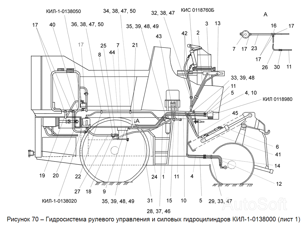 КИЛ-1-0138000 Гидросистема рулевого управления и силовых гидроцилиндров (лист 1) Гомсельмаш КСК-100А-3. Каталог 2005г.