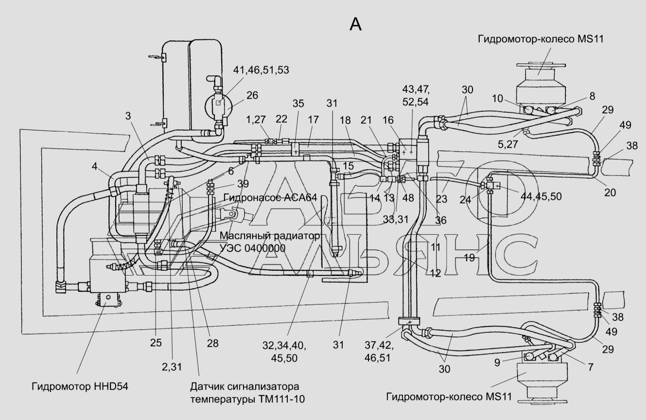 Гидросистема привода ходовой части УЭС-7-0601000 Гомсельмаш УЭС-2-250А. Каталог 2010г.