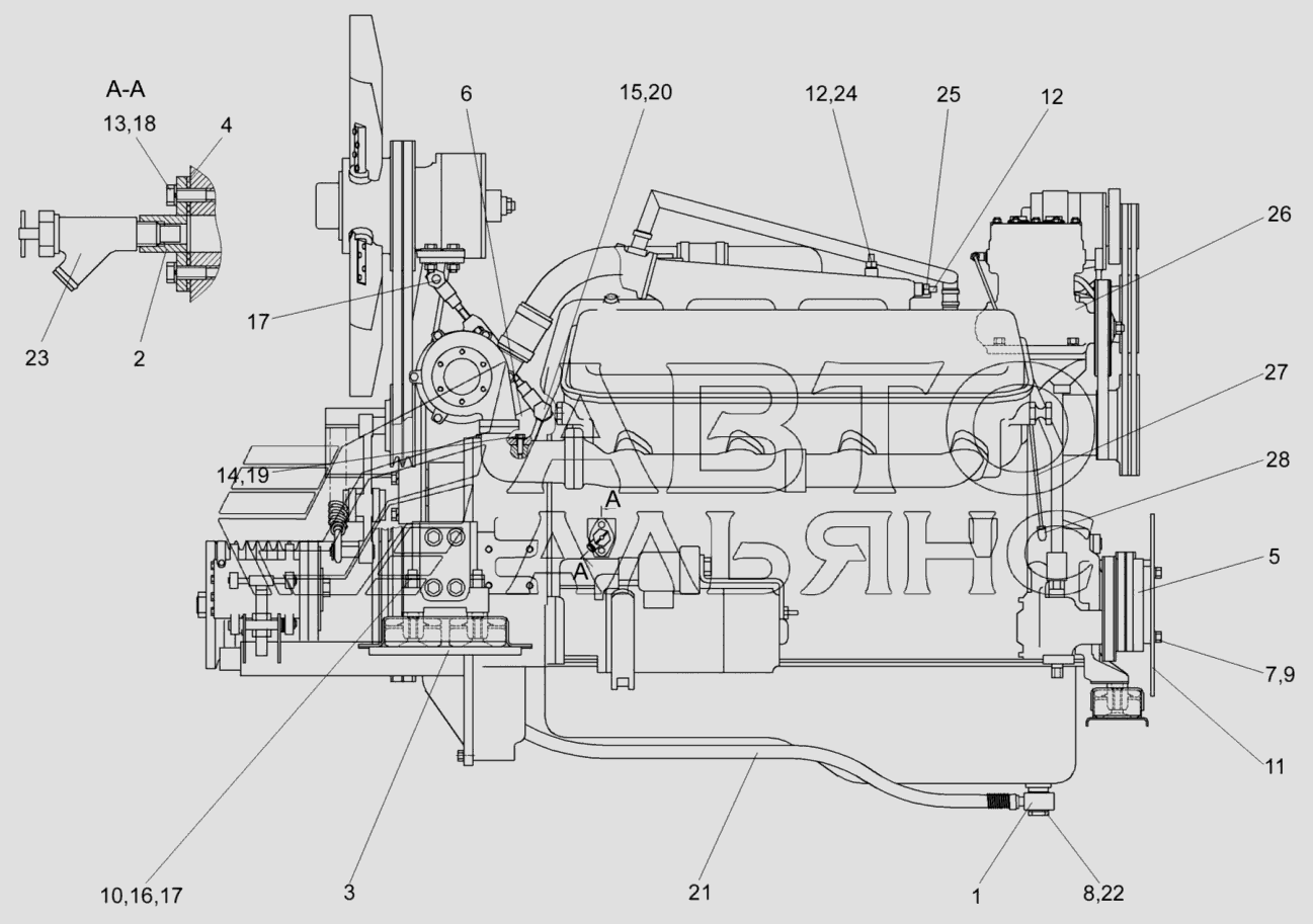 Двигатель УЭС-6-0400360 (вид справа) Гомсельмаш УЭС-2-280А. Каталог 2010г.