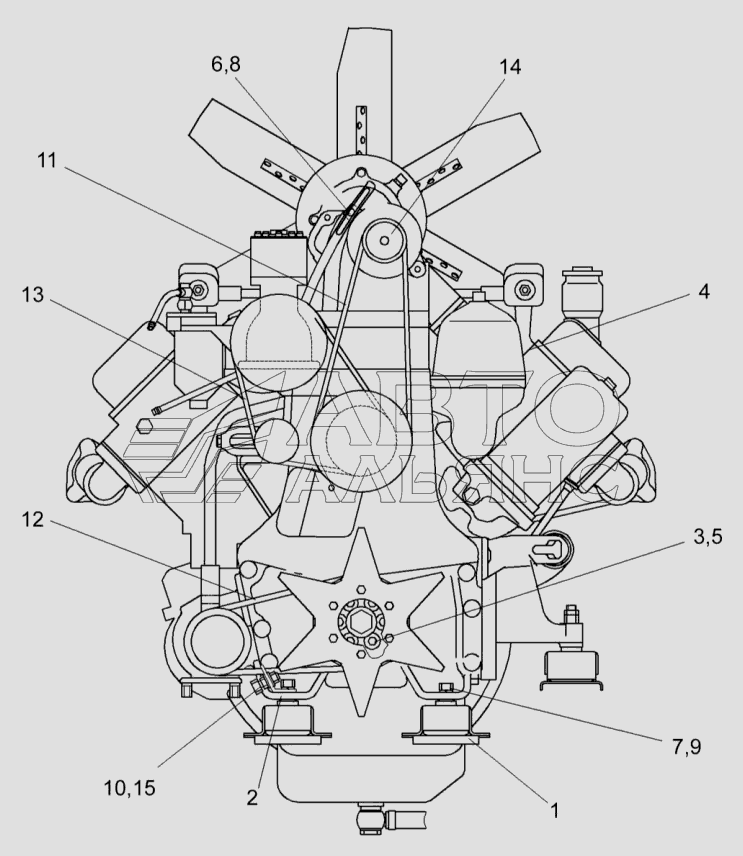 Двигатель УЭС-6-0400360 (вид спереди) Гомсельмаш УЭС-2-280А. Каталог 2010г.