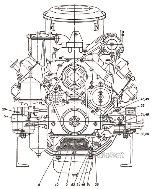 Установка двигателя ХТЗ Т-150К. Каталог 2004г.