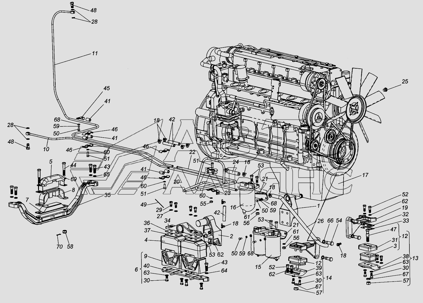 Установка двигателя ХТЗ Т-151К. Каталог 2006г.