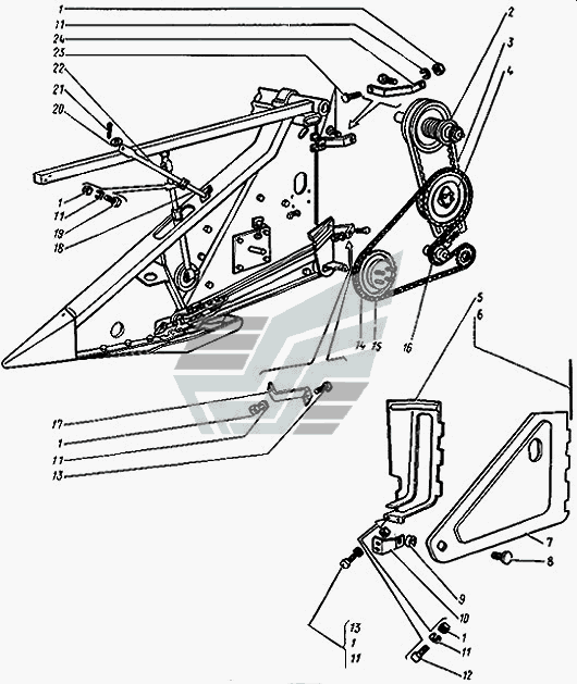 Механизм левой стороны жатки КЗК Енисей 1200