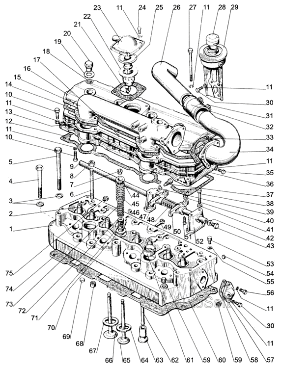 Головка цилиндров. Клапаны и толкатели клапанов МТЗ-1005. Каталог 2008г.