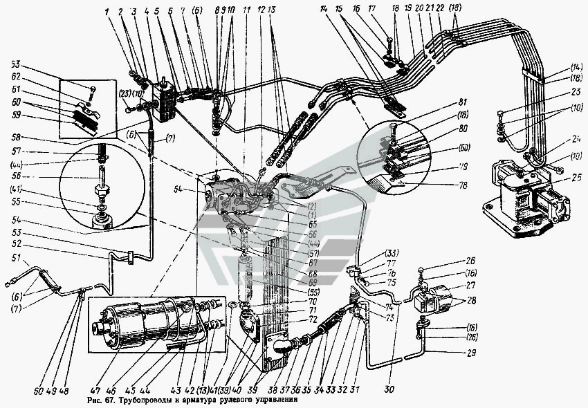 Трубопроводы и арматура рулевого управления МТЗ-100