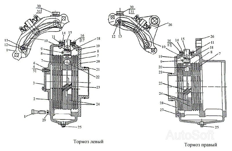 Тормоза «мокрые» (левый/правый) МТЗ-1222/1523. Каталог 2009г.