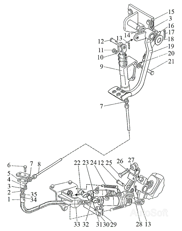 Управление тормозами на реверсе (Вариант с „сухими”   тормозами) МТЗ-1222/1523. Каталог 2009г.
