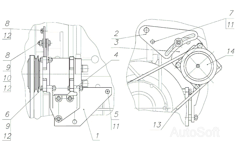 Установка компрессора (для тракторов 2822ДЦ/2822.1) МТЗ-2522. Каталог 2010г.