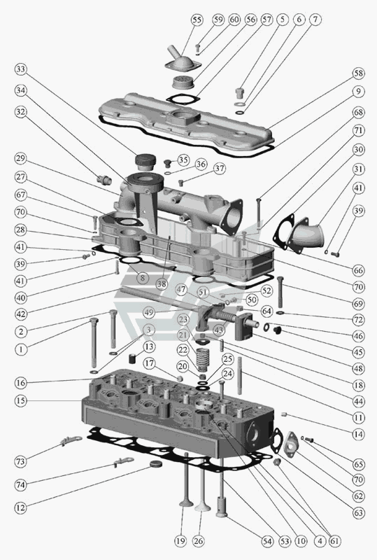 Установка головки цилиндров и впускного тракта (для двигателей Д-242) МТЗ-510/512, 520/522. Каталог 2010г.