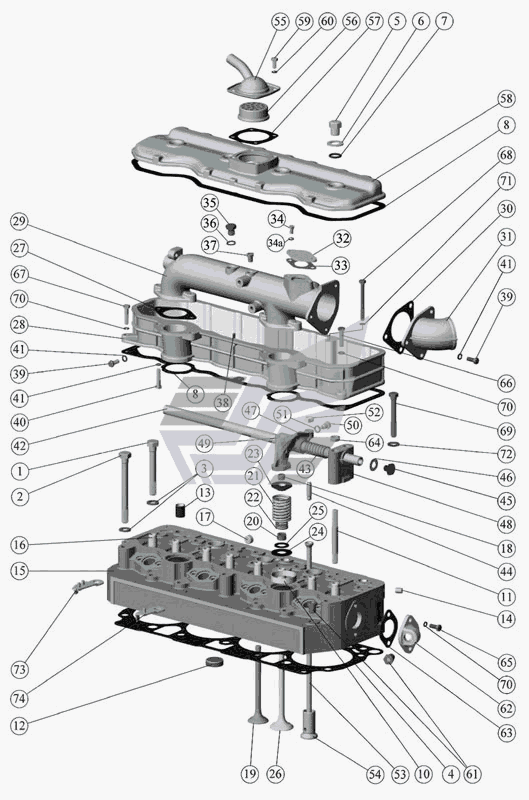 Установка головки цилиндров и впускного тракта (для двигателей Д-244) МТЗ-510/512, 520/522. Каталог 2010г.