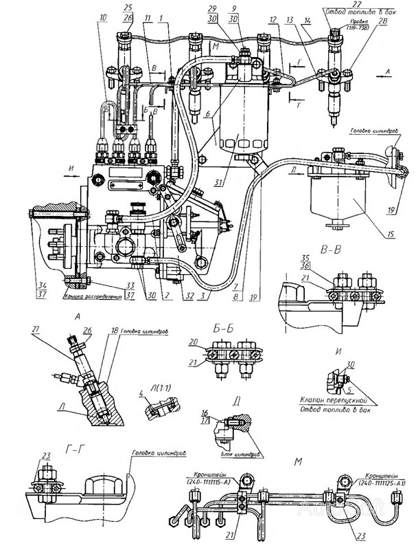 Установка топливной аппаратуры (для двигателя Д-243С с топливным насосом пр-ва ОАО «НЗТА») МТЗ-80. Каталог 2009г.