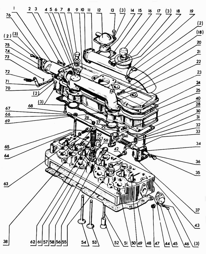 Головка цилиндров. Клапаны и толкатели клапанов МТЗ-80. Каталог 1998г.