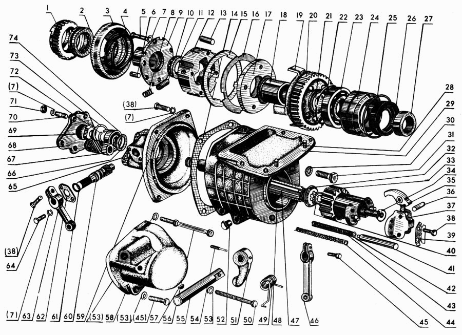 Механизм передачи и включения пускового двигателя МТЗ-80. Каталог 1998г.