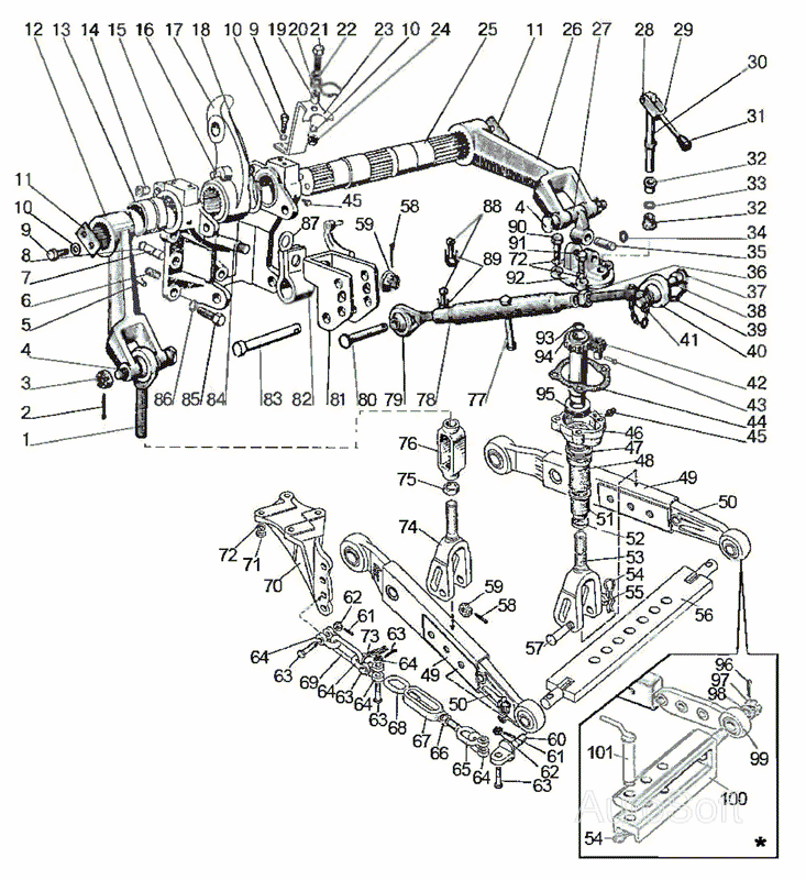 Механизм задней навески (для тракторов с силовым регулятором) МТЗ-900/920/950/952. Каталог 2009г.