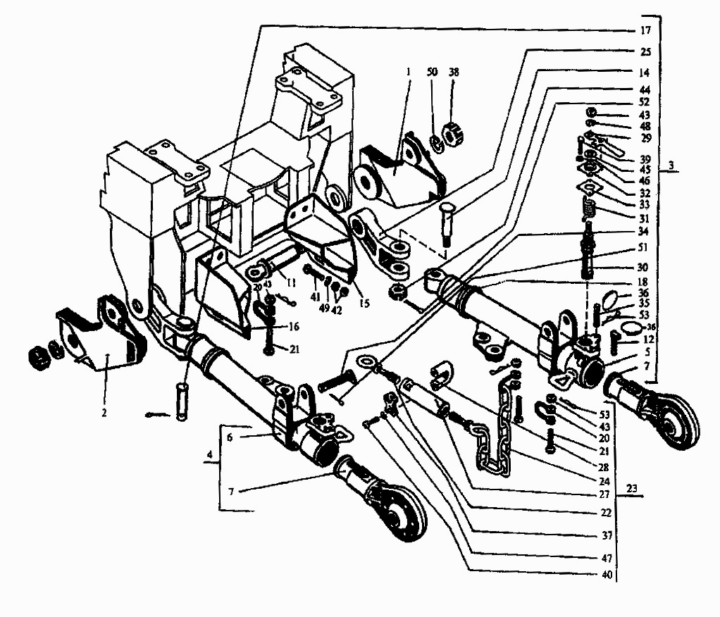 Механизм навески (нижняя часть) ПТЗ K-744P1. Каталог 2001г.