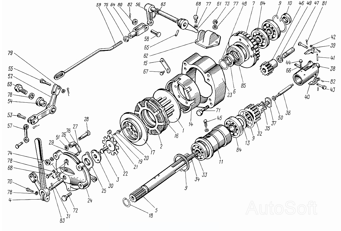 Механизм передачи пускового двигателя ЮМЗ-6КЛ, (6КМ). Каталог 1995г.
