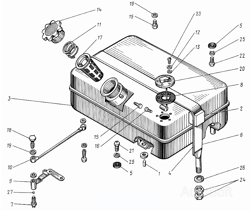 Бак топливный ЮМЗ-6КЛ, (6КМ). Каталог 1995г.