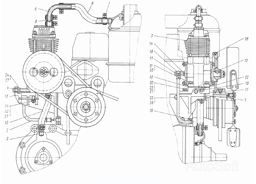 Установка компрессора ЮМЗ-6КЛ, (6КМ). Каталог 1995г.