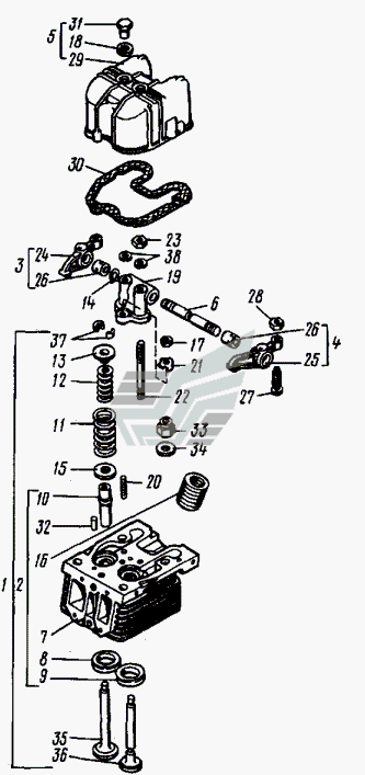 Головка  цилиндра Клапаны и толкатели клапанов ВТЗ Т-30A-80. Каталог 2000г.