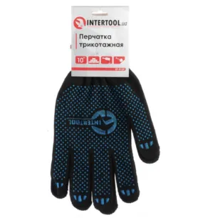 Перчатки трикотажная, синие ПВХ точки, INTERTOOL